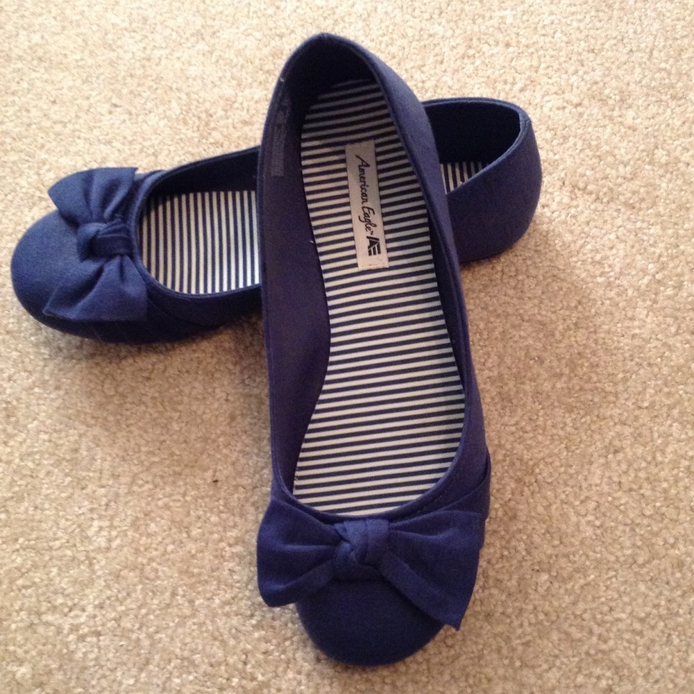 Blue flats with bow